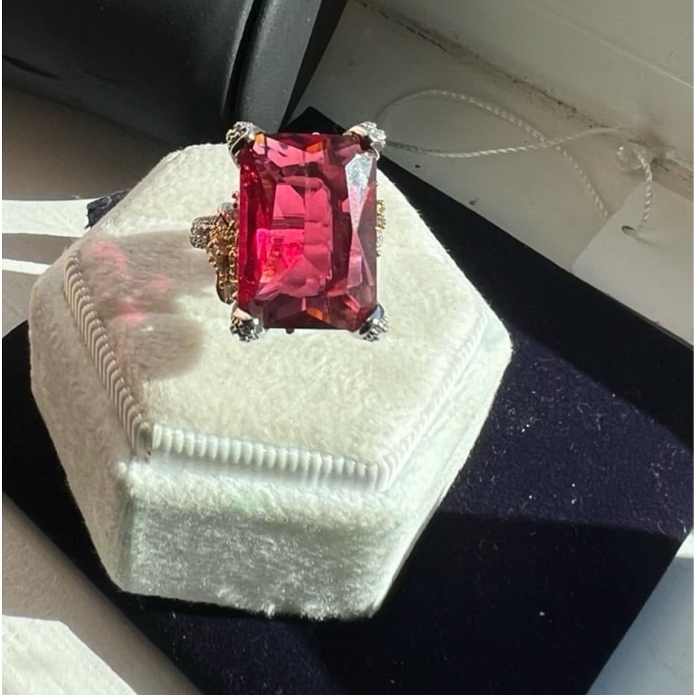 Square cut ruby crystal Swarovski elements adjustable 10.2 ct ring #549